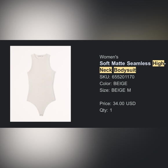 Abercrombie & Fitch soft matte seamless high-neck bodysuit - Picture 5 of 5